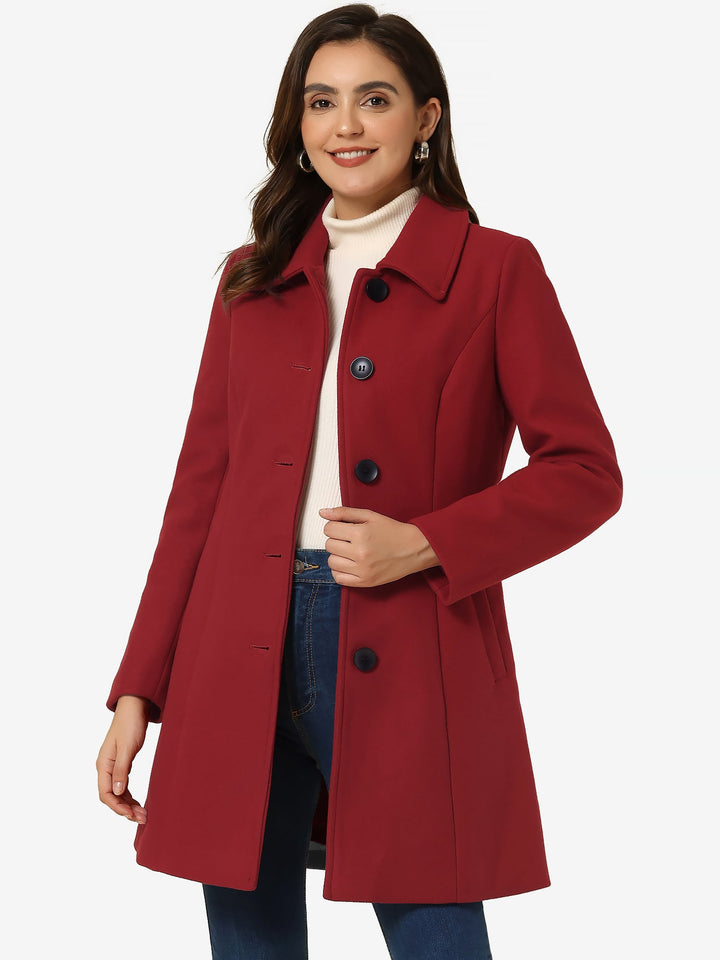 Women's Pea Coat Solid Single-Breasted Long Sleeve Regular Fit Mid Length