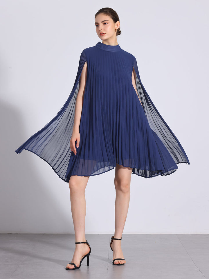 Loose Flowy Cloak Sleeve Pleated Chiffon Mini Dress