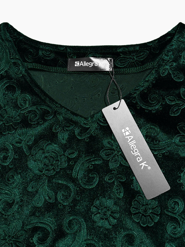 Women's Maxi Dress Velvet Floral V-Neck Long Sleeve Regular Fit