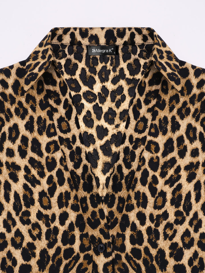 Women's Blouse Leopard Print Button-Up Long Sleeve Regular Fit V-Neck