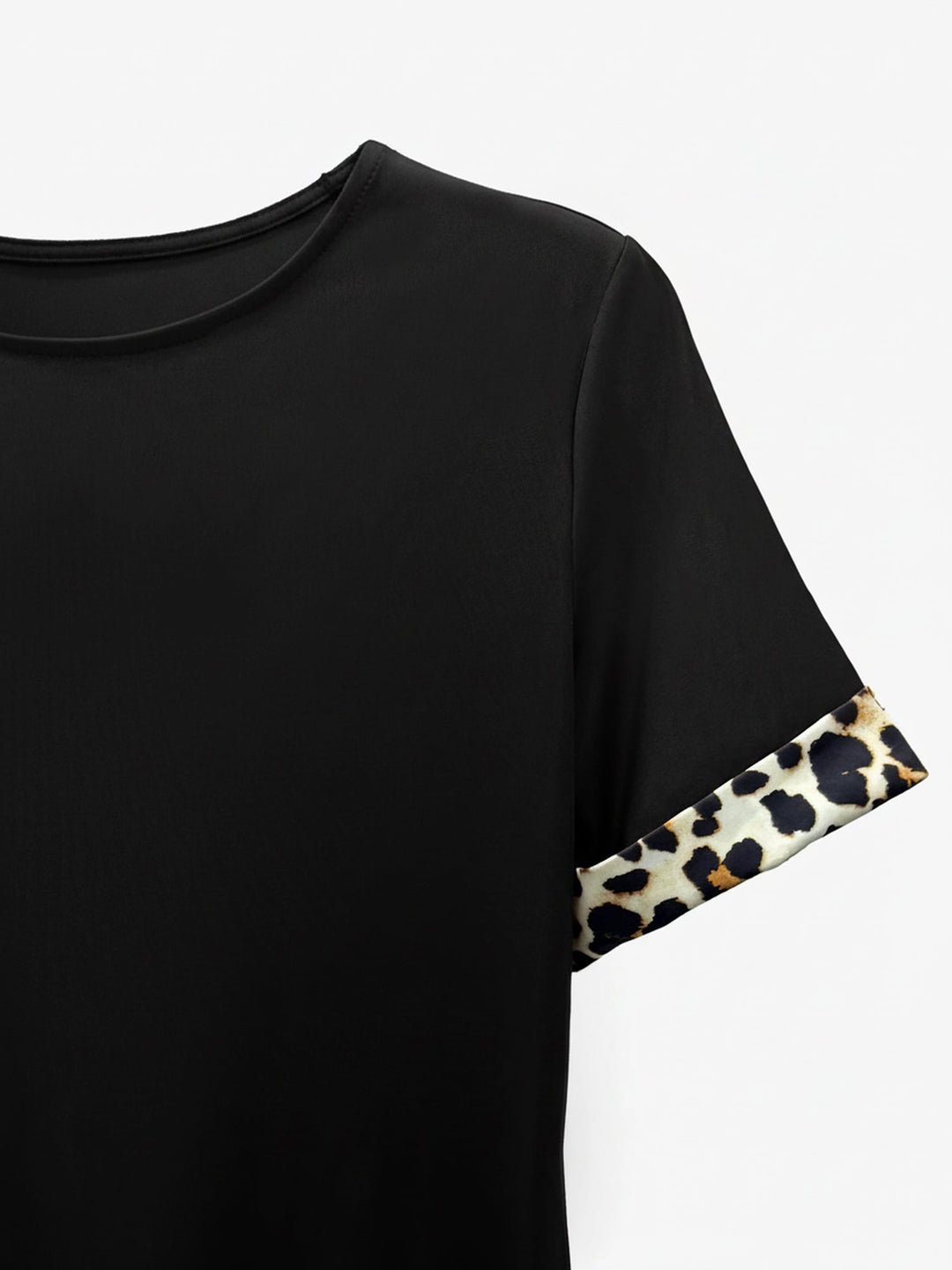 Women's T-Shirt Dress Leopard Print Patchwork Short Sleeve Boat Neck Midi