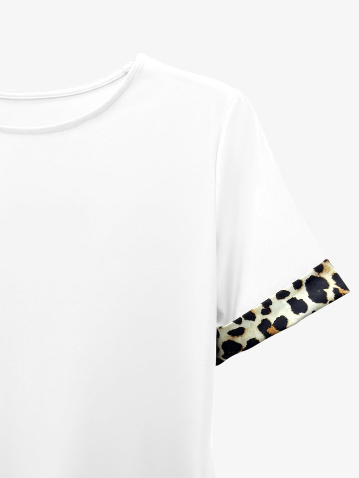 Women's T-Shirt Dress Leopard Print Patchwork Short Sleeve Boat Neck Midi
