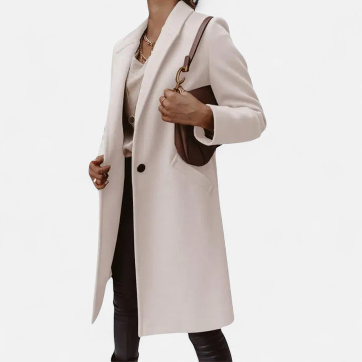 Women's Coat Longline Regular Fit Notch Lapel Button-Up Mid Length Casual Formal