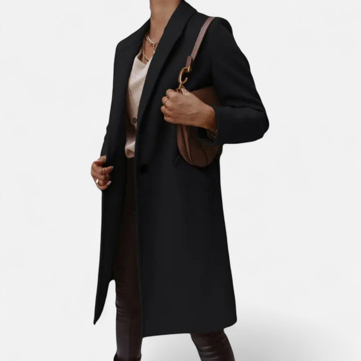 Women's Coat Longline Regular Fit Notch Lapel Button-Up Mid Length Casual Formal