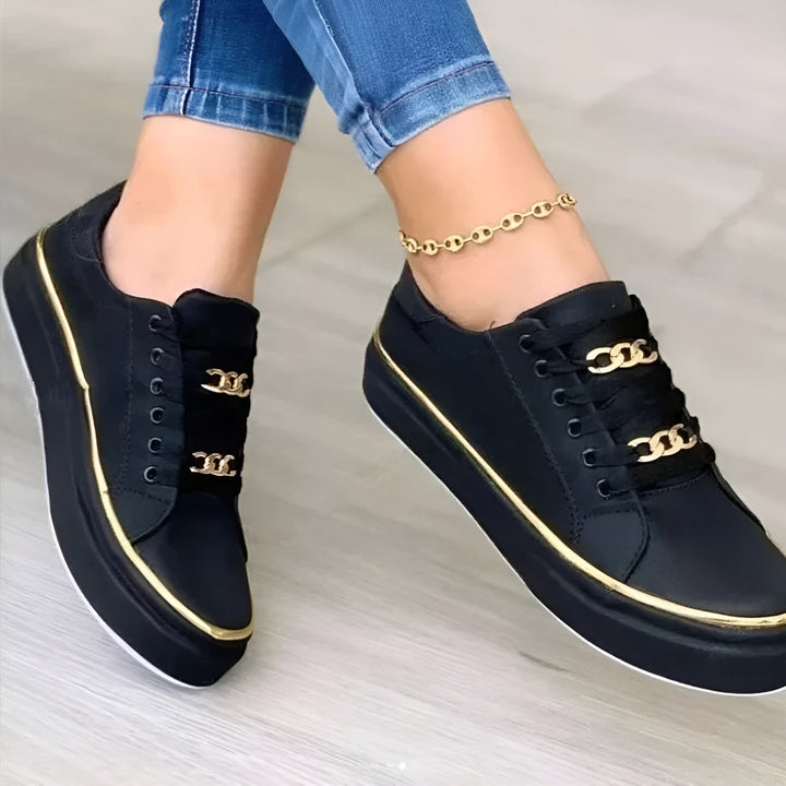 Women's Sneakers Leather Lace-Up Round Toe Comfort Sole Low Top