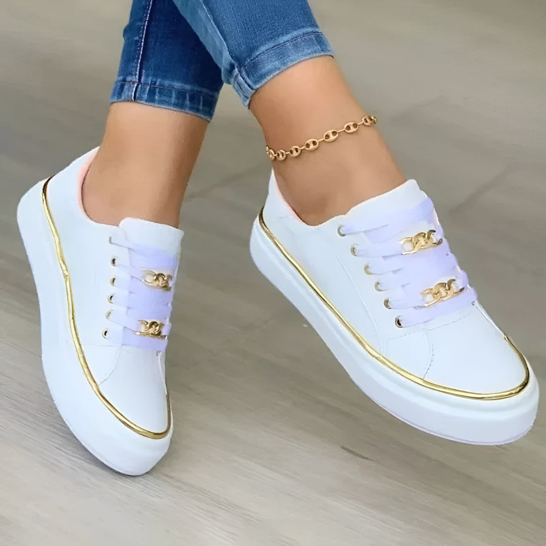 Women's Sneakers Leather Lace-Up Round Toe Comfort Sole Low Top