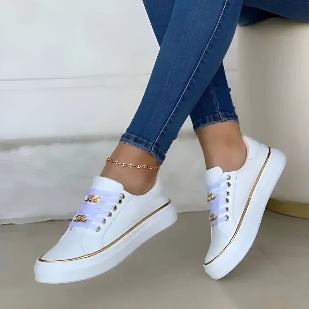 Women's Sneakers Leather Lace-Up Round Toe Comfort Sole Low Top