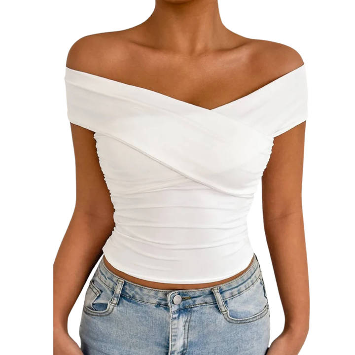 Women's T-Shirt Slim Fit Off Shoulder Short Sleeve Wrap Front