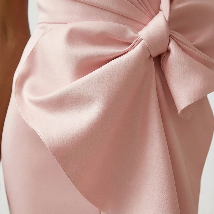 Women's Midi Dress Satin A-Line Front Bow Sleeveless Square Neck