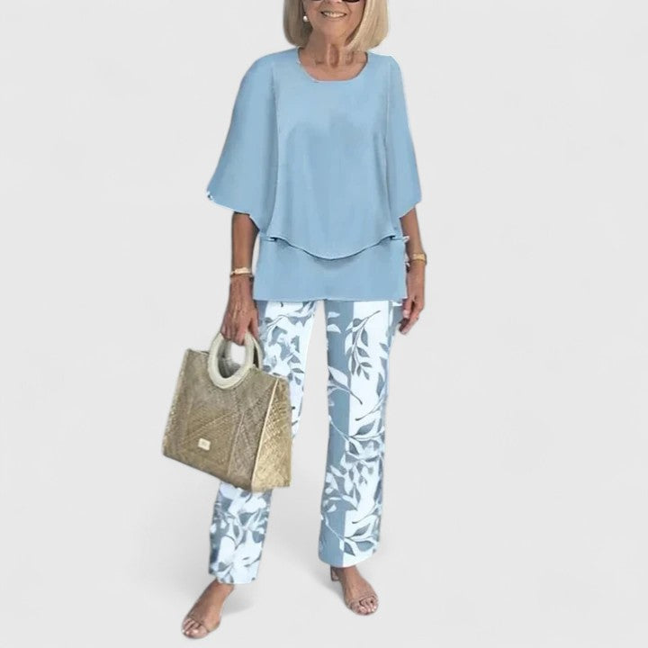 Women's Two-Piece Outfit Set Chiffon Loose Fit Cape Sleeve Top Floral Print Pants