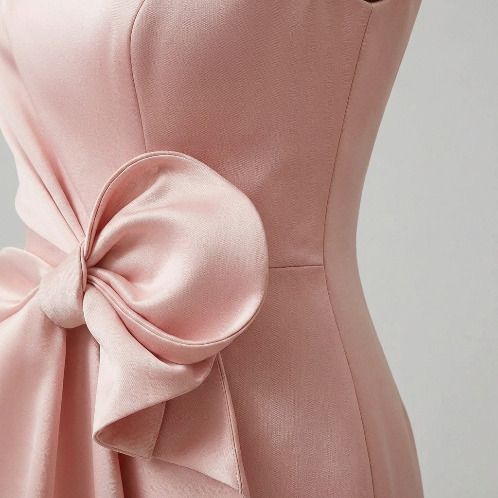 Women's Midi Dress Satin A-Line Front Bow Sleeveless Square Neck