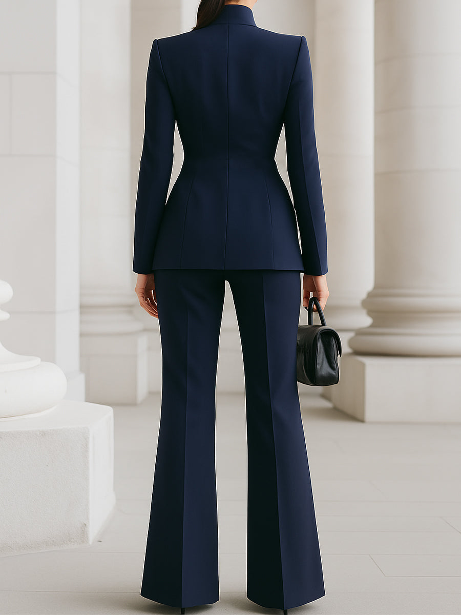 Women's Suit Set Tailored Slim Fit Blazer And Trousers Long Sleeve Button-Up