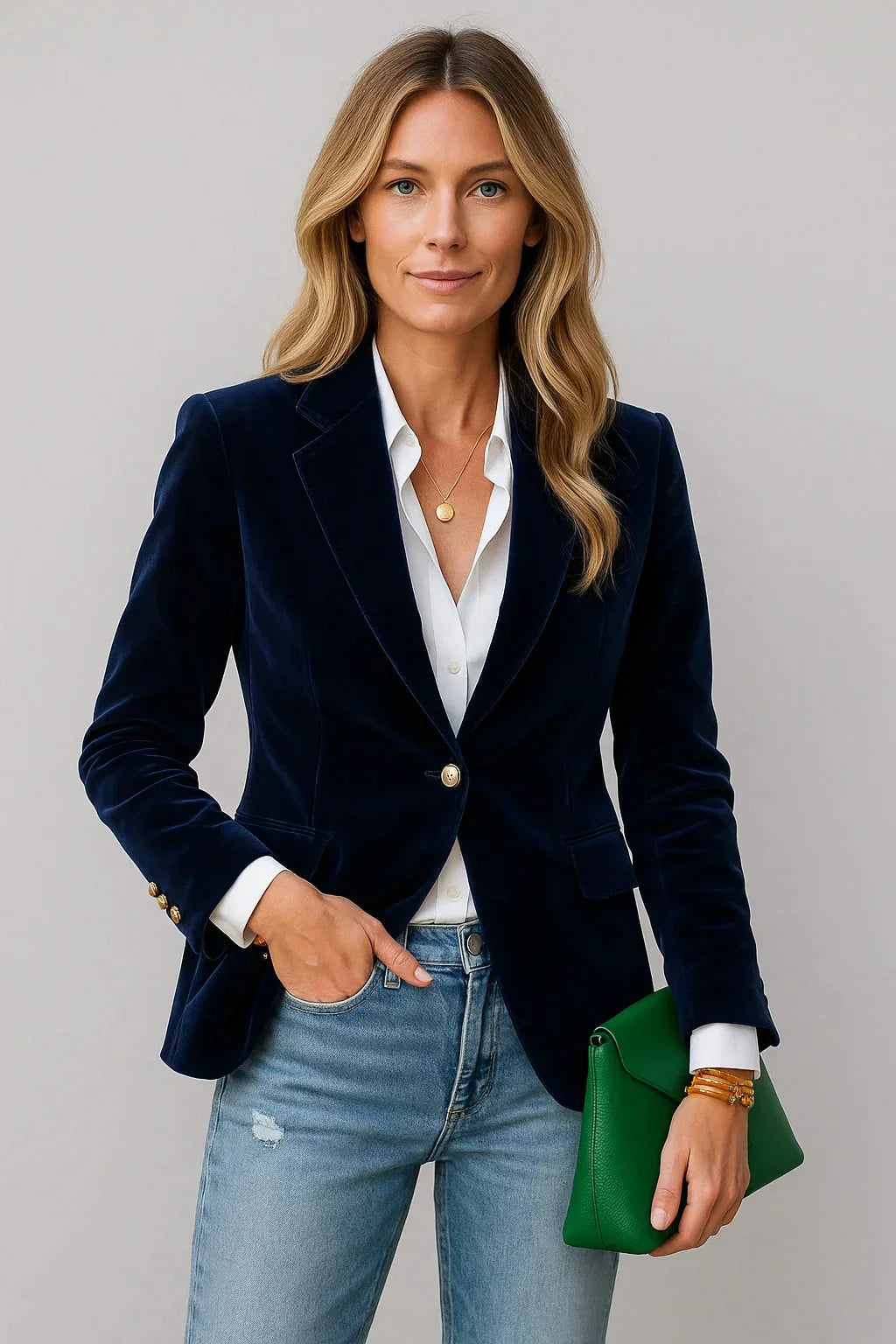 Women's Blazer Velvet Slim Fit Button-Up Long Sleeve
