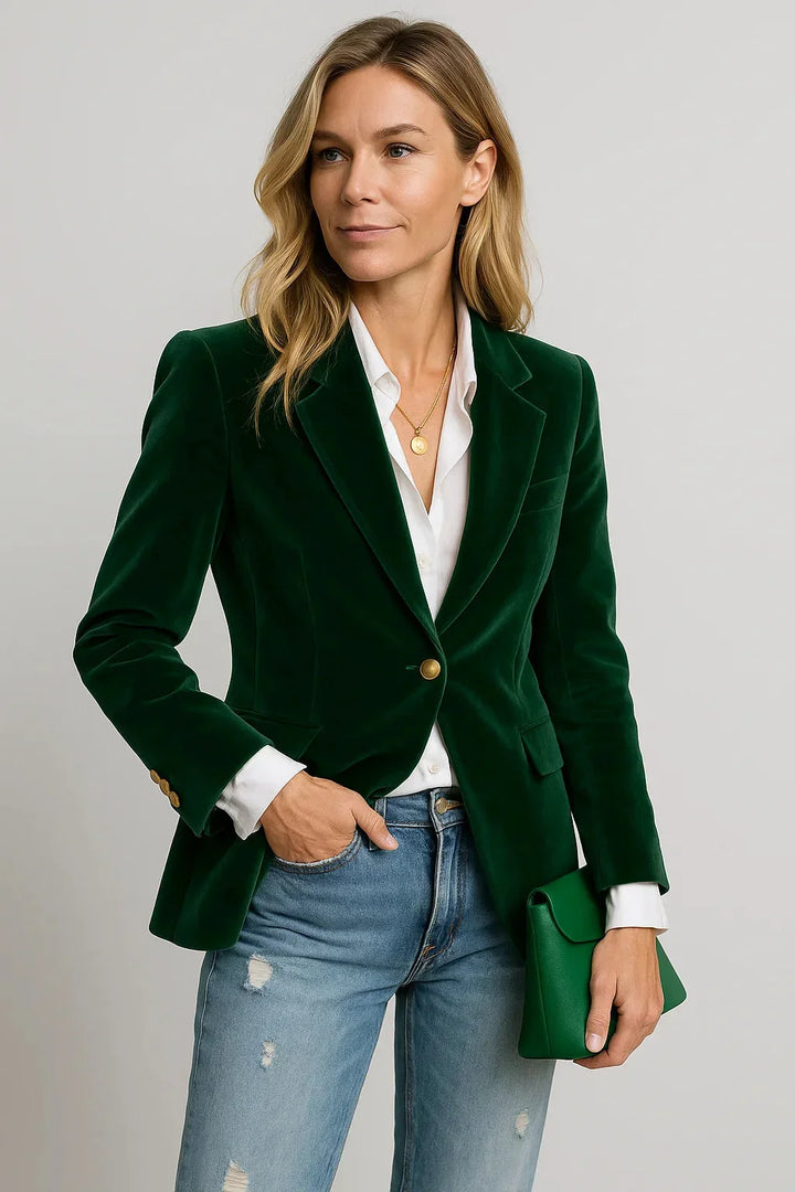 Women's Blazer Velvet Slim Fit Button-Up Long Sleeve
