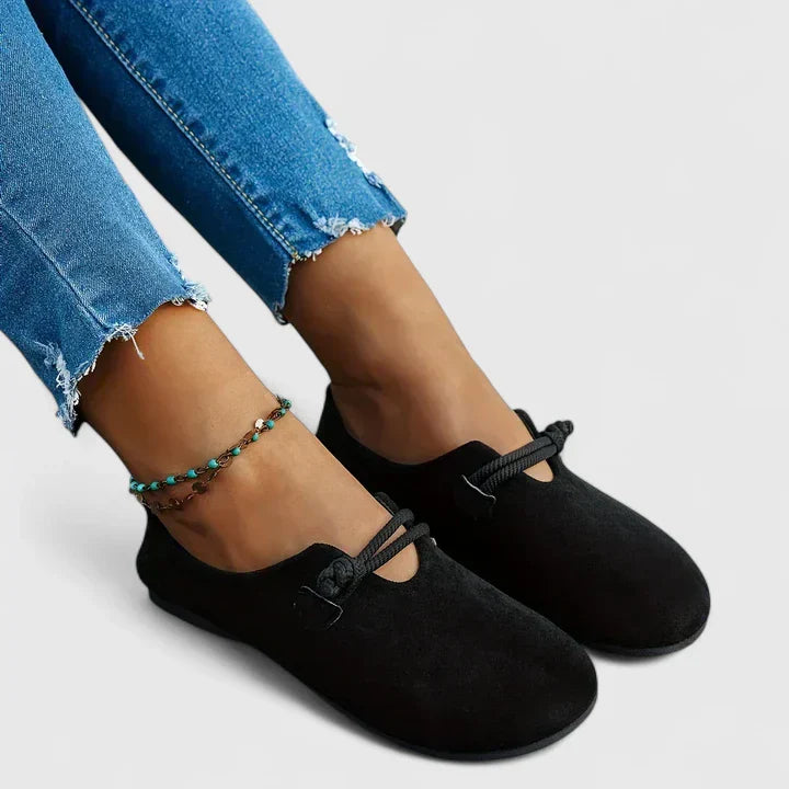 Women's Loafers Leather Orthopedic Slip-On Round Toe Cushioned Insole Casual