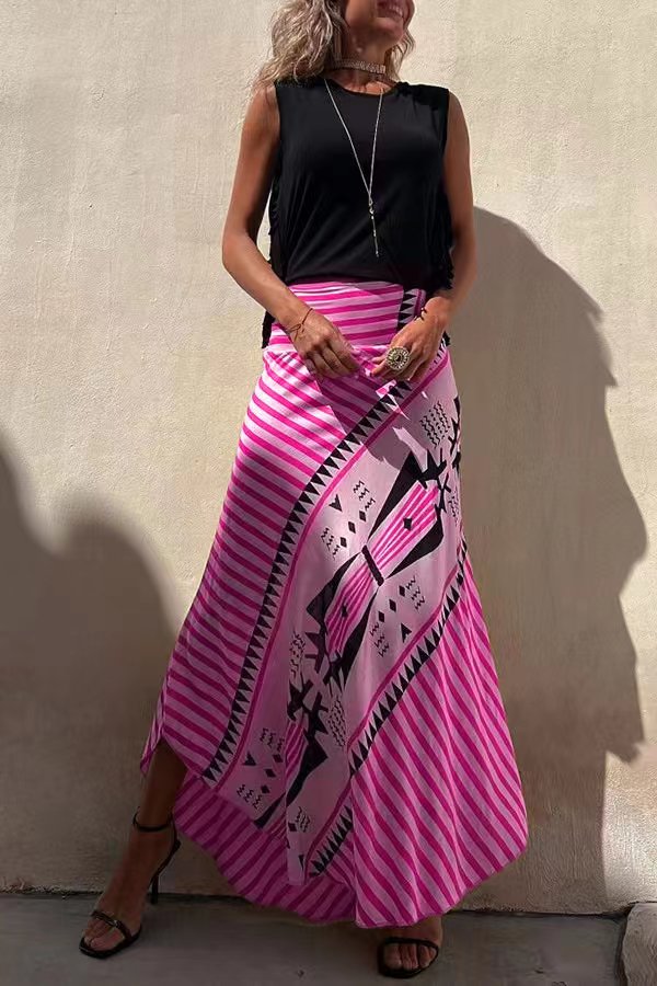 Women's Maxi Skirt Satin Geometric Floral Elastic Waist A-Line Casual Wear