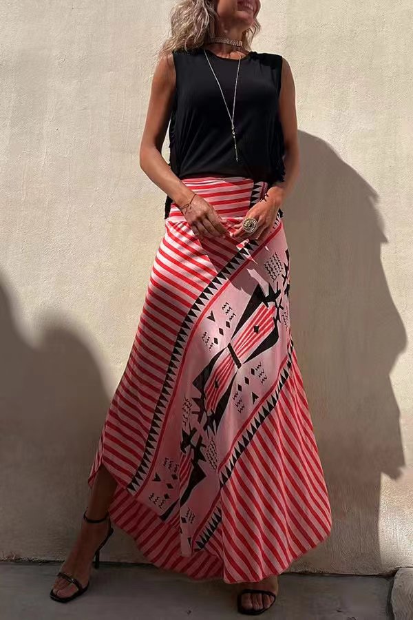 Women's Maxi Skirt Satin Geometric Floral Elastic Waist A-Line Casual Wear