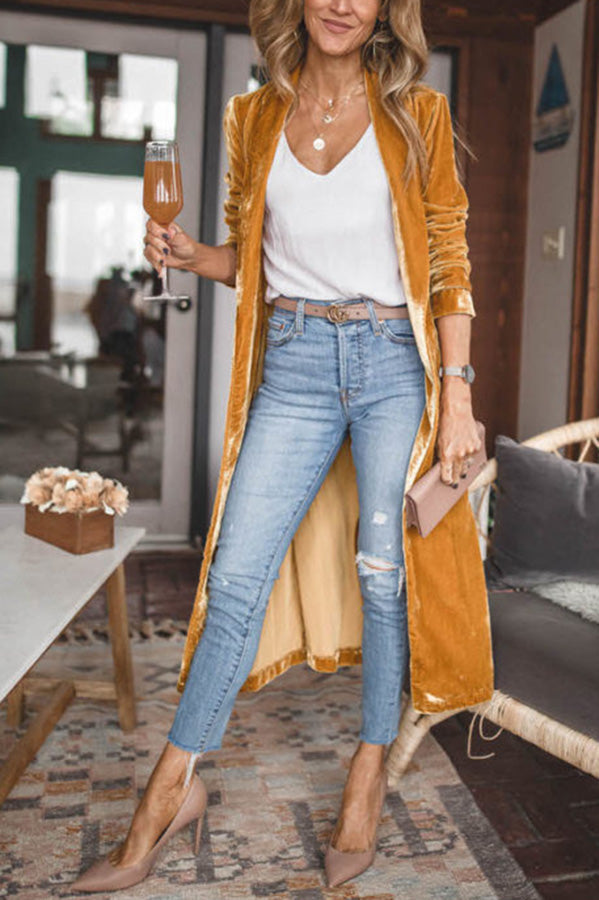 Women's Coat Velvet Long Sleeve Longline Open Front Casual Wear