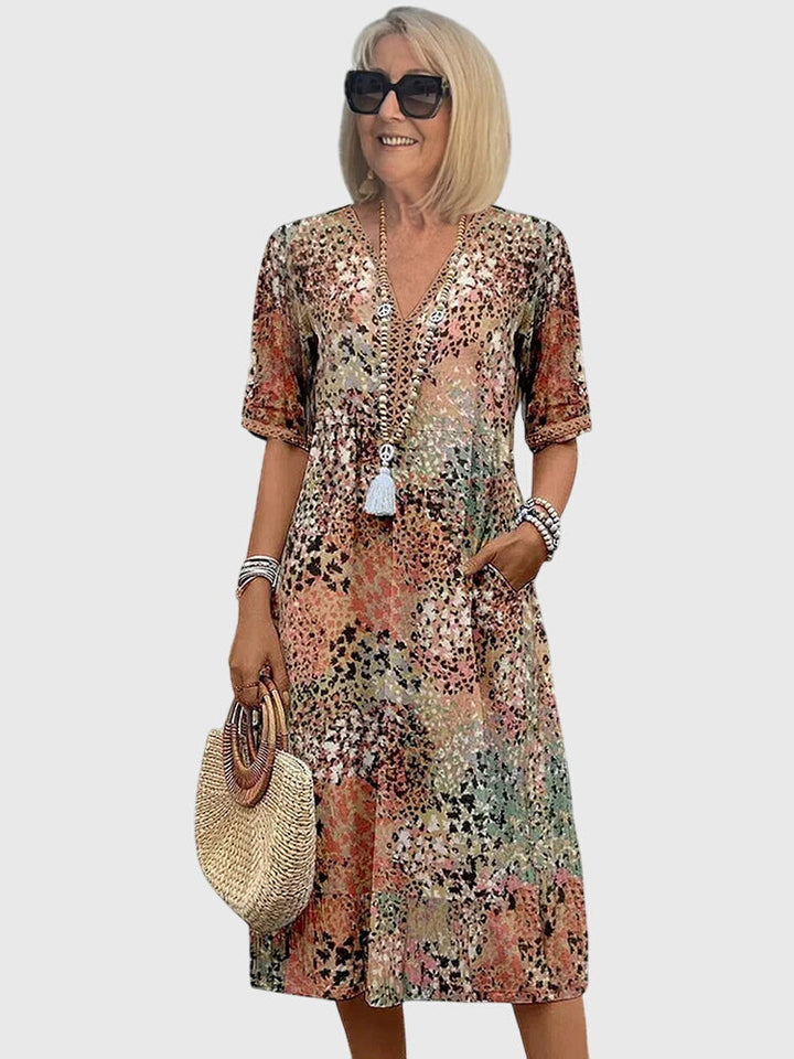 Women's Midi Dress Floral V-Neck Short Sleeve Casual