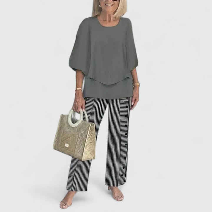 Women's Two-Piece Outfit Set Chiffon Loose Fit Cape Sleeve Top Floral Print Pants