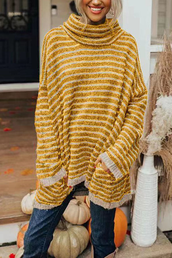 Women's Sweater Striped Long Sleeve Pocket Detail Casual Wear