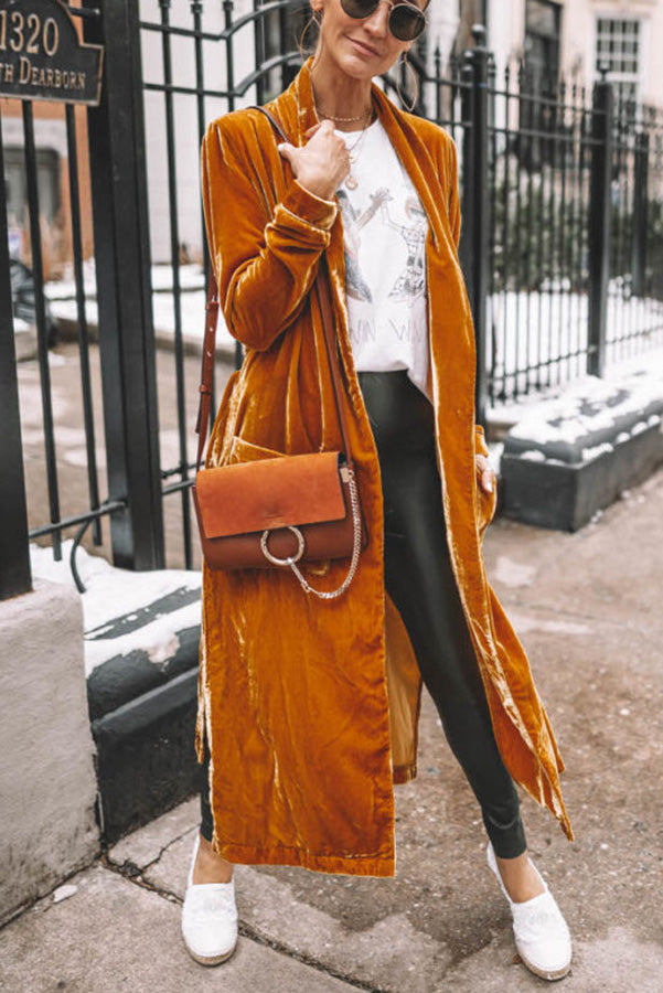 Women's Coat Velvet Long Sleeve Longline Open Front Casual Wear