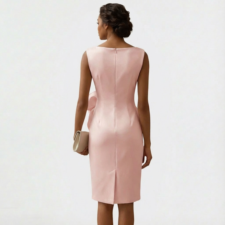 Women's Midi Dress Satin A-Line Front Bow Sleeveless Square Neck