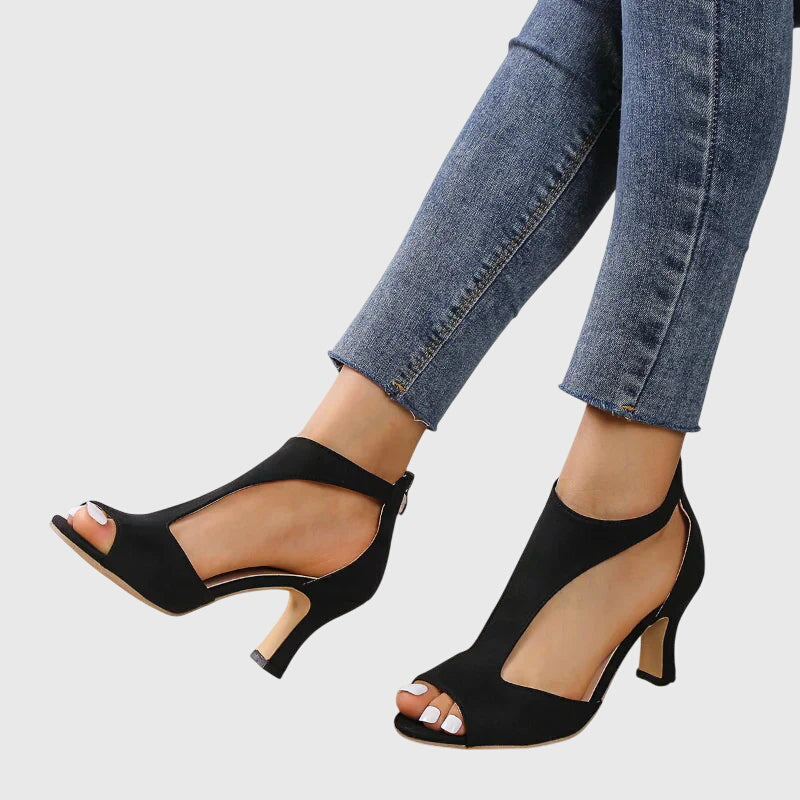 Women's Heels Leather Orthopedic Open Toe Cut-Out Mid Heel Cushioned Insole