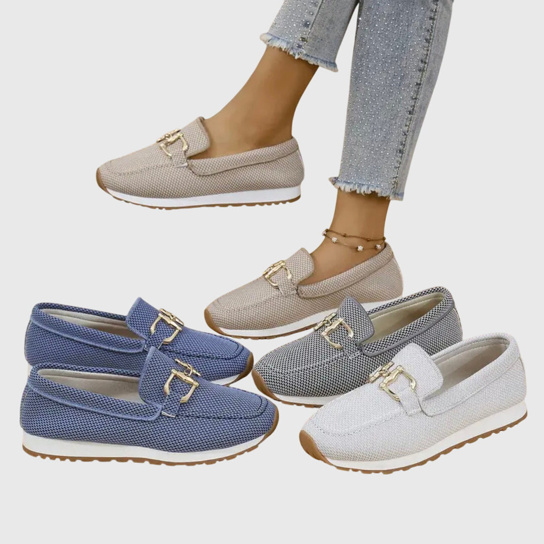 Women's Orthopedic Loafers Breathable Mesh Slip-On Cushioned Insole Rubber Sole Metal Detail