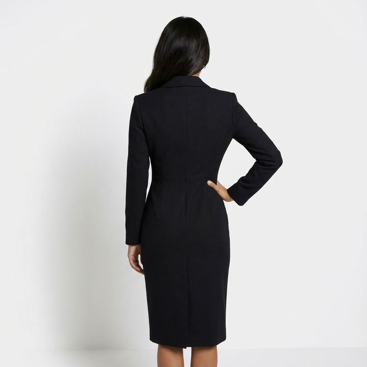 Women's Midi Dress Velvet Slim Fit Button Front Long Sleeve V-Neck