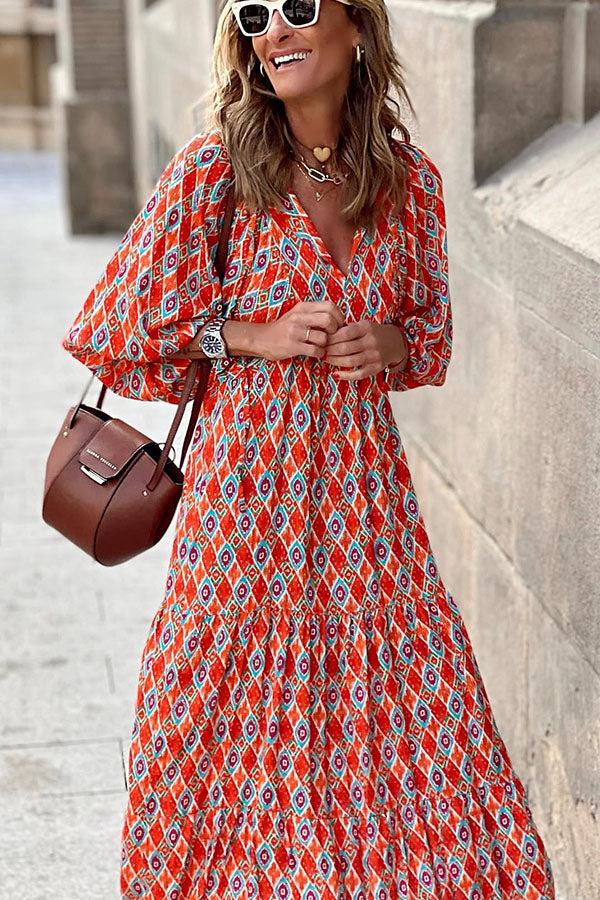 Women's Maxi Dress with Puff Ruffles