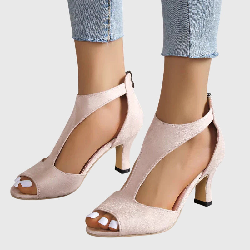 Women's Heels Leather Orthopedic Open Toe Cut-Out Mid Heel Cushioned Insole