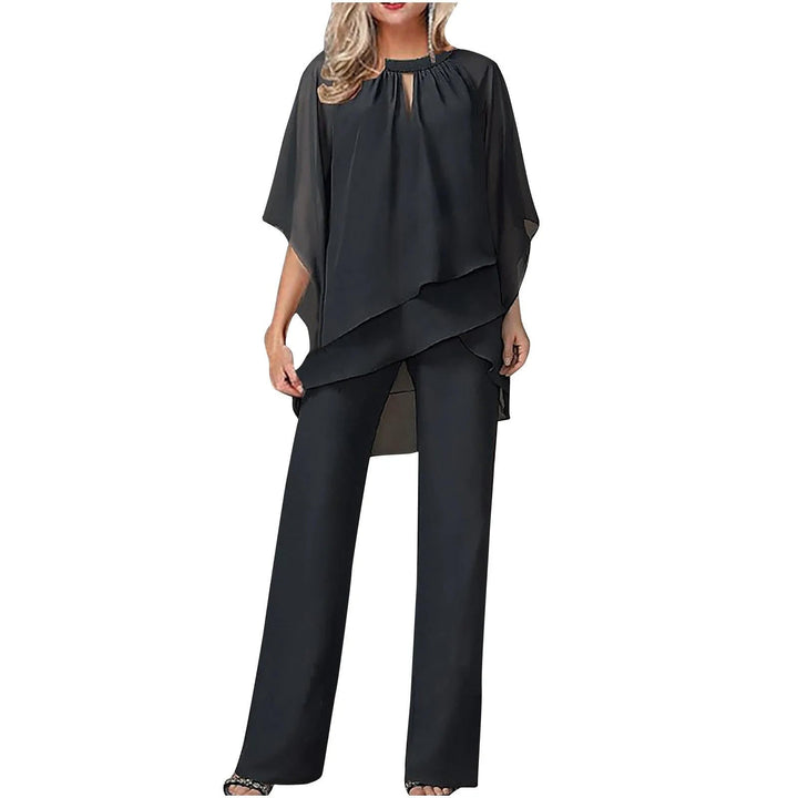 Women's Pantsuit Chiffon Wide Leg Batwing Sleeve Round Neck Formal