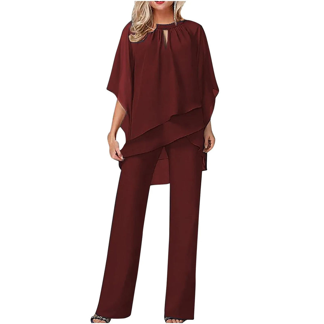 Women's Pantsuit Chiffon Wide Leg Batwing Sleeve Round Neck Formal
