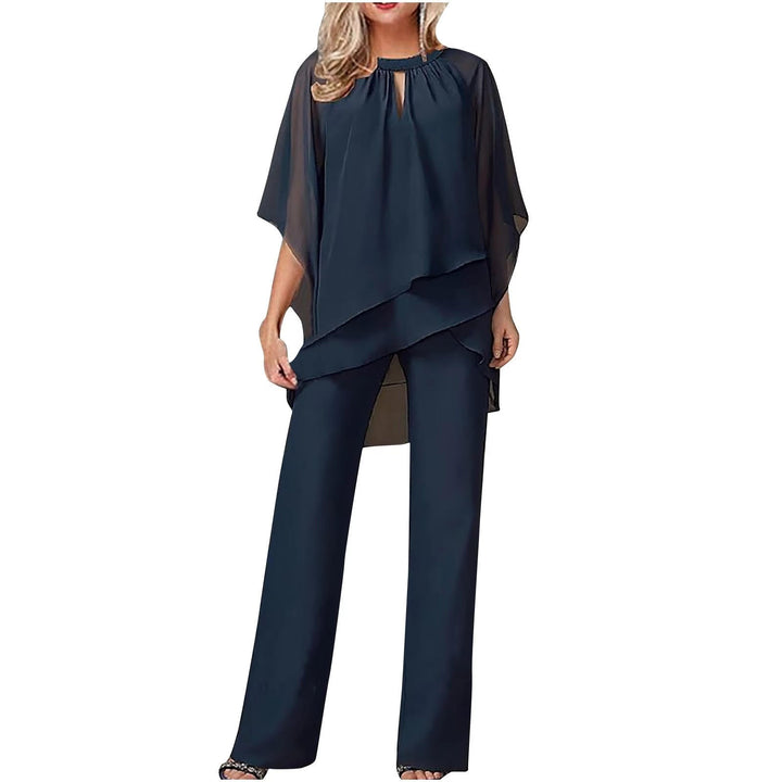 Women's Pantsuit Chiffon Wide Leg Batwing Sleeve Round Neck Formal