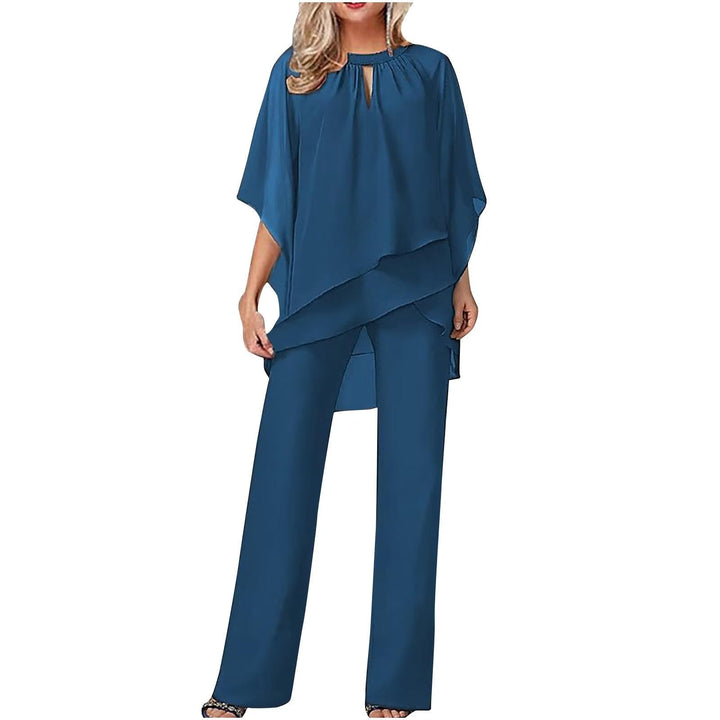 Women's Pantsuit Chiffon Wide Leg Batwing Sleeve Round Neck Formal