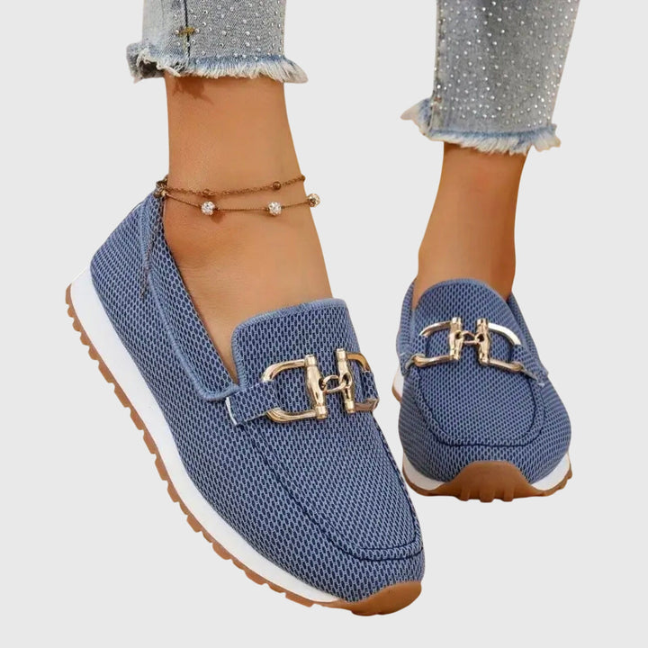 Women's Orthopedic Loafers Breathable Mesh Slip-On Cushioned Insole Rubber Sole Metal Detail