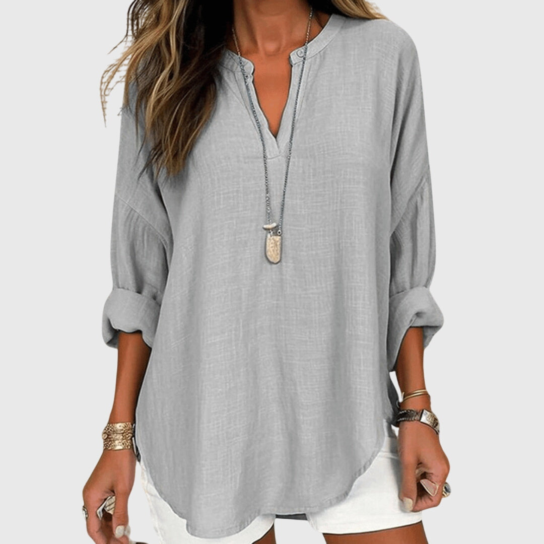 Women's Blouse V-Neck Long Sleeve Button-Up Casual