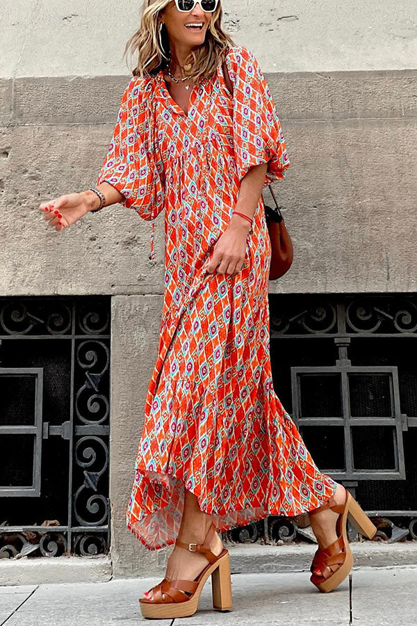 Women's Maxi Dress with Puff Ruffles