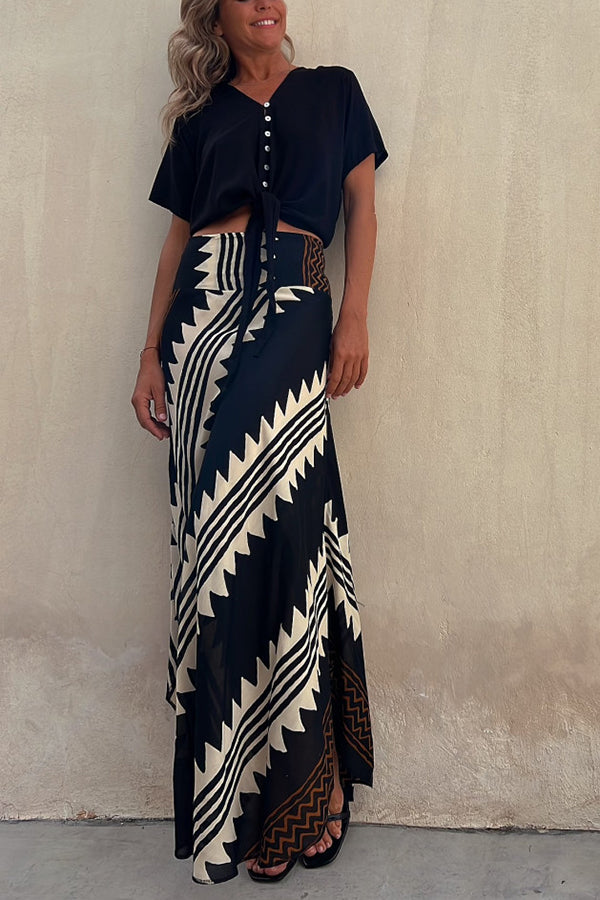 Women's Maxi Skirt Satin Geometric Floral Elastic Waist A-Line Casual Wear