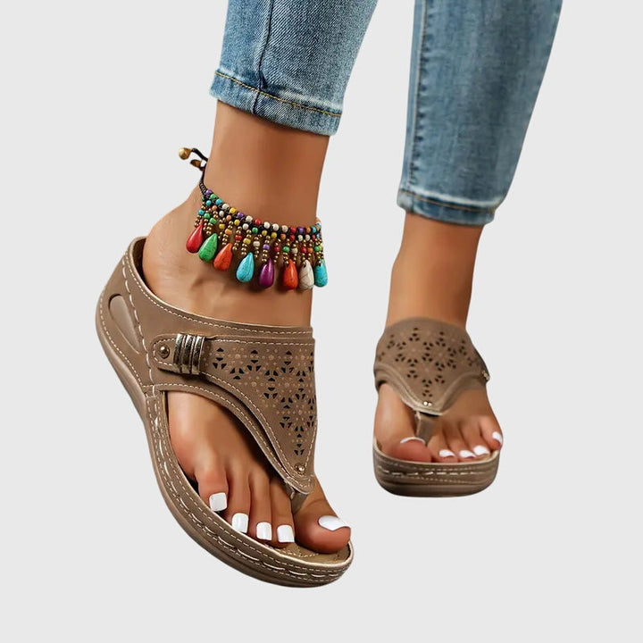 Women's Sandals Leather Orthopedic Slip-On Open Toe Cushioned Insole