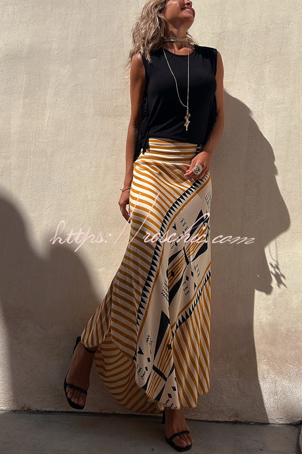 Women's Maxi Skirt Satin Geometric Floral Elastic Waist A-Line Casual Wear