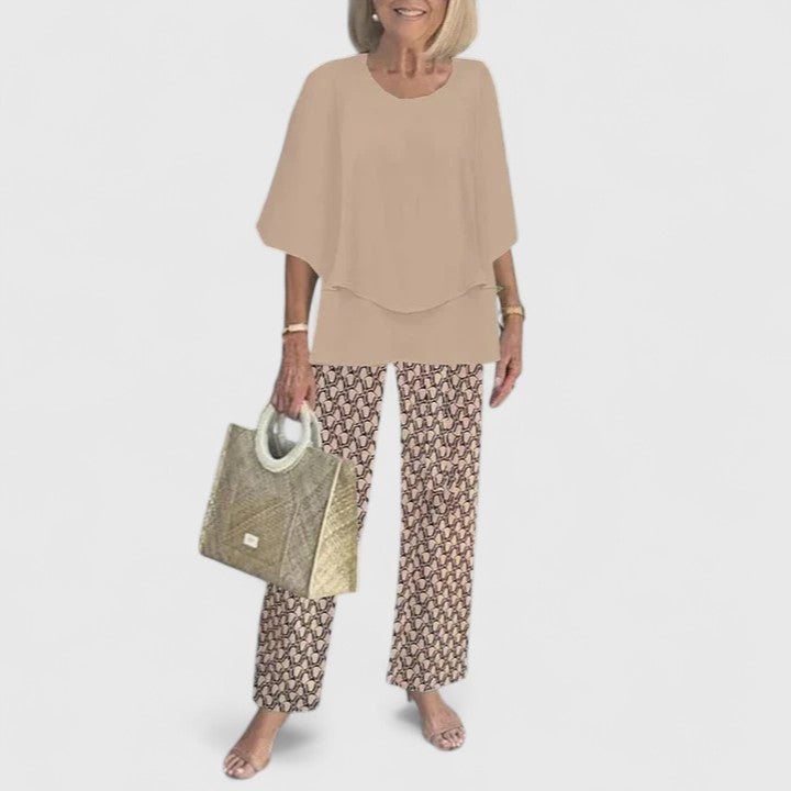 Women's Two-Piece Outfit Set Chiffon Loose Fit Cape Sleeve Top Floral Print Pants
