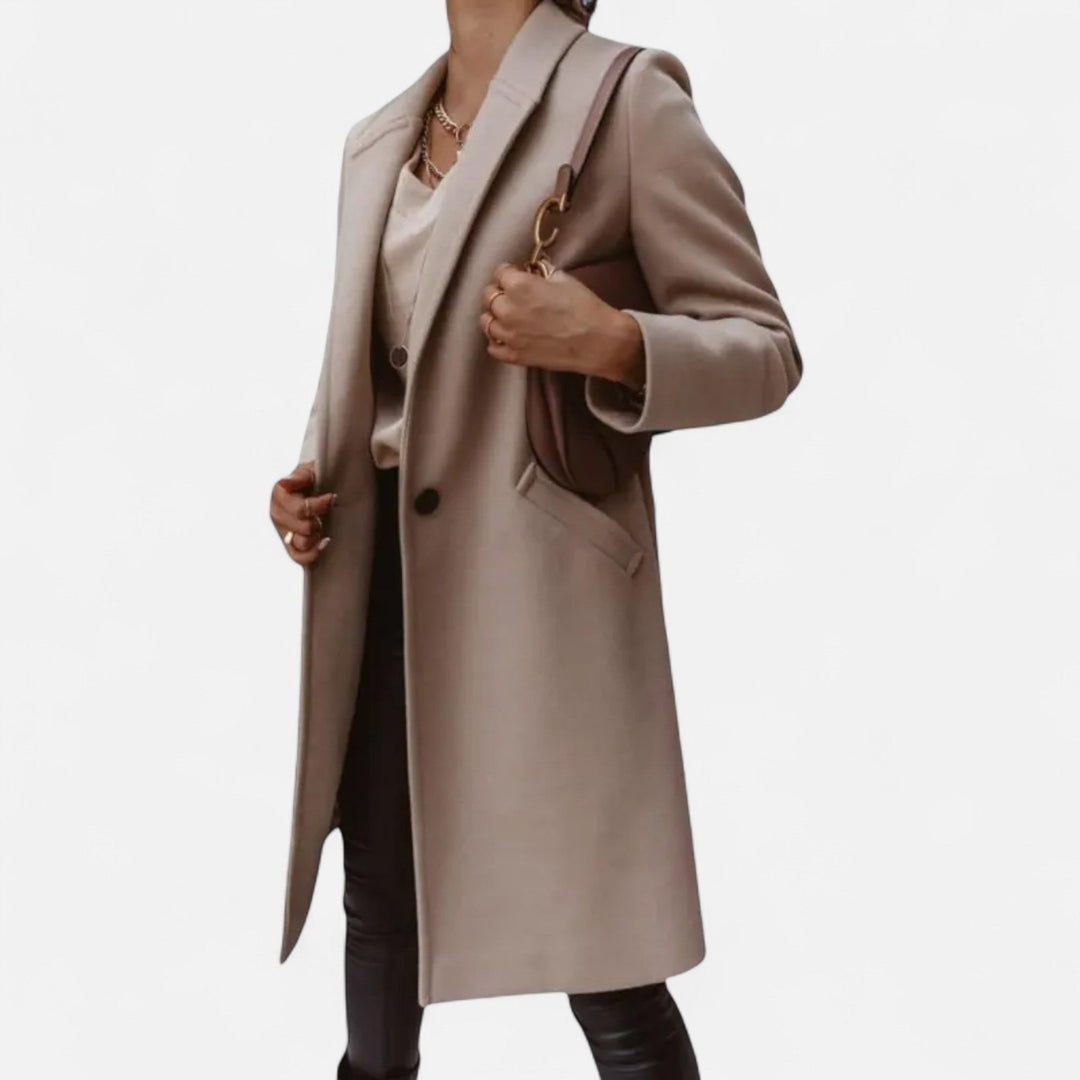 Women's Coat Longline Regular Fit Notch Lapel Button-Up Mid Length Casual Formal