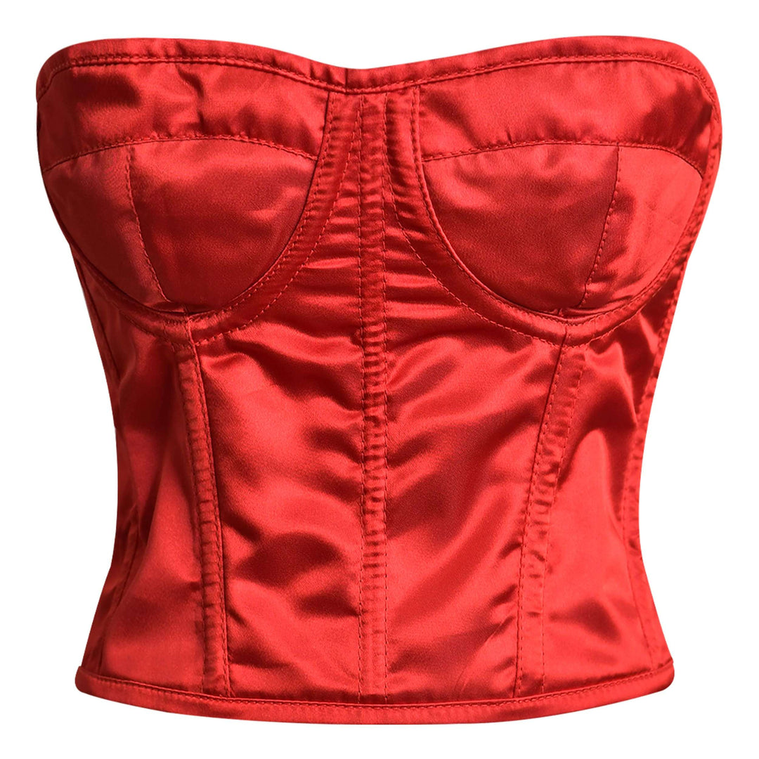 Women's Corset Top Satin Sleeveless Slim Fit Strapless Bustier