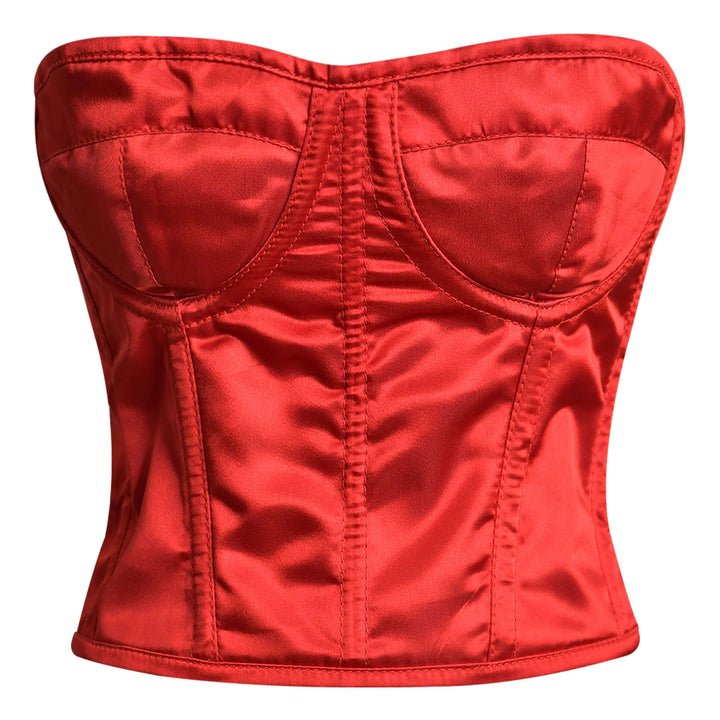 Women's Corset Top Satin Sleeveless Slim Fit Strapless Bustier