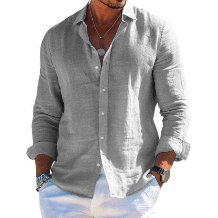 Men's Shirt Linen Blend Button-Up Long Sleeve