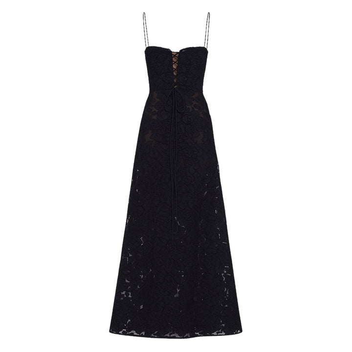 Women's Maxi Dress Corset Jacquard Floral Spaghetti Strap Lace-Up Back