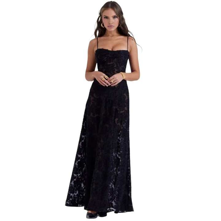 Women's Maxi Dress Corset Jacquard Floral Spaghetti Strap Lace-Up Back