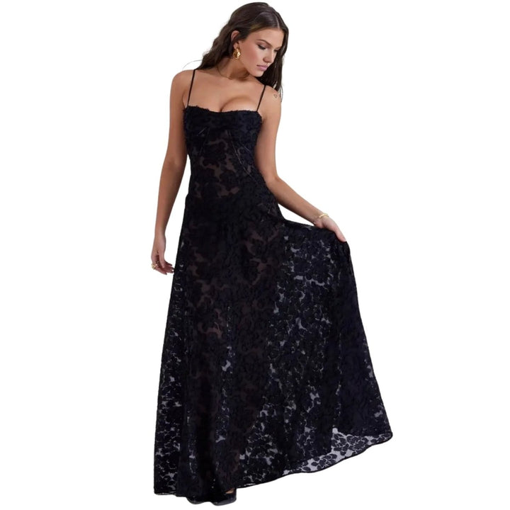 Women's Maxi Dress Corset Jacquard Floral Spaghetti Strap Lace-Up Back